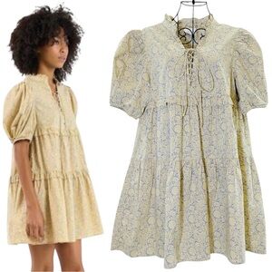 Sundays Eden Celestial Bloom Tiered Mini Dress Cottagecore Prairie Size Small